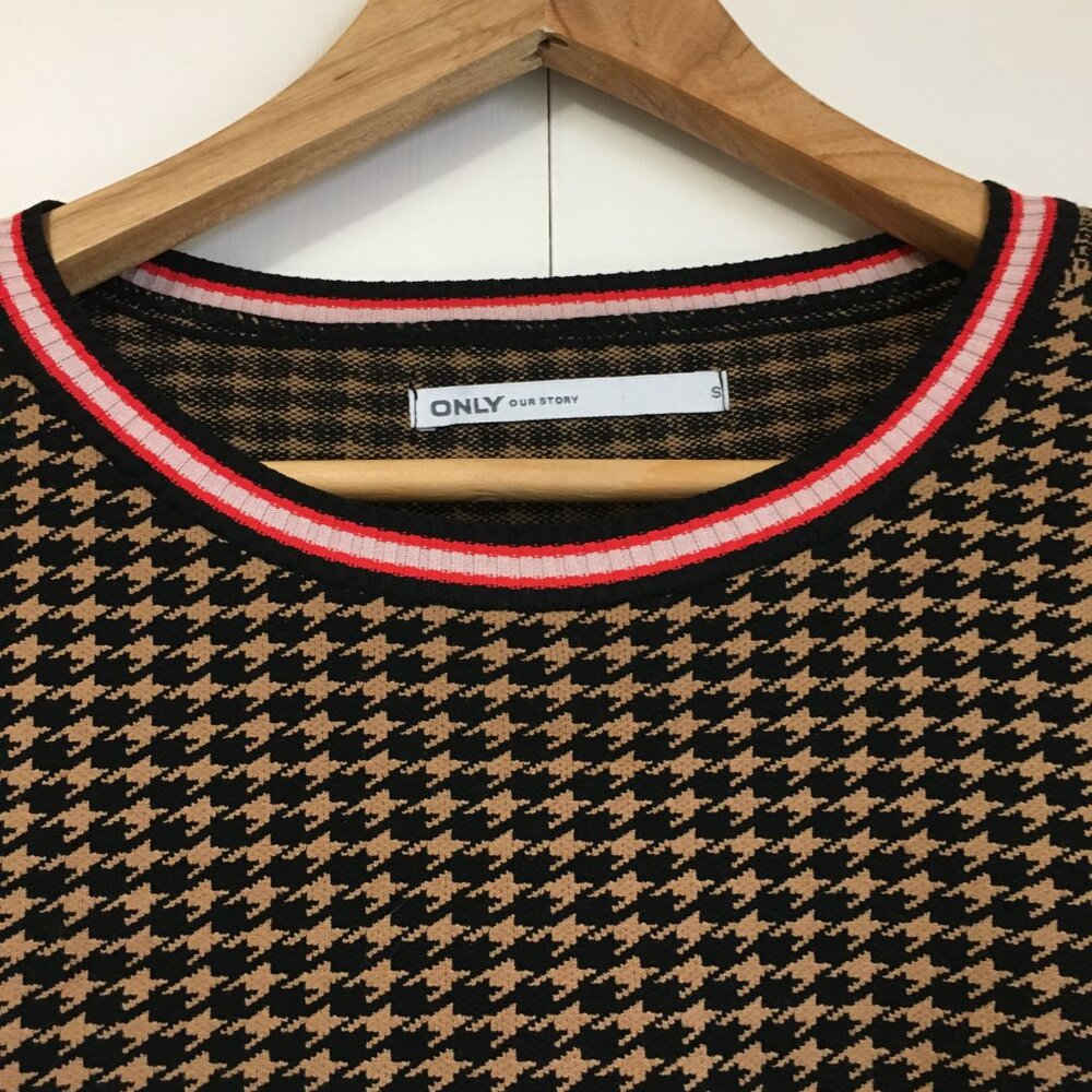 ONLY Zandra 2019 Pullover Houndstooth Knit Sweater With Preppy Stripes Size S - Picture 5 of 16